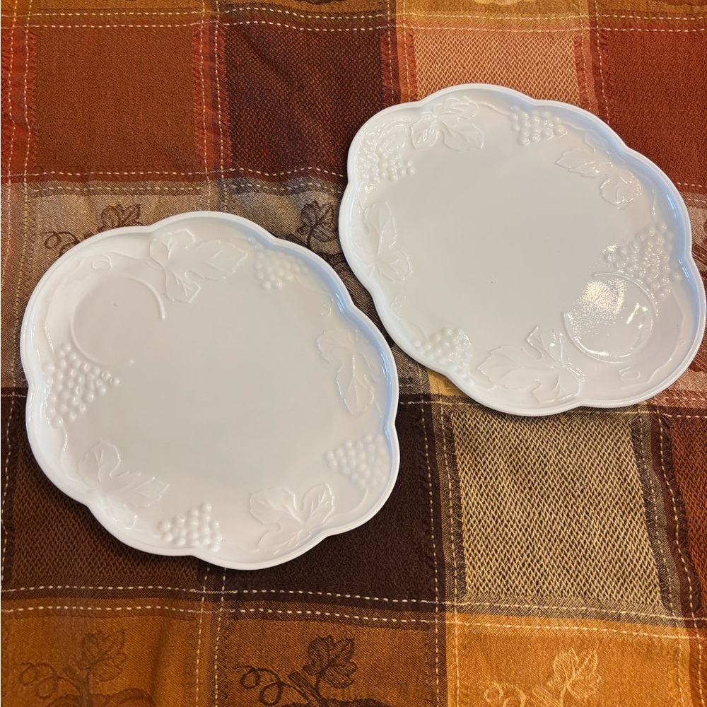 Vintage Indiana Colony Harvest Milk Glass Snack Plates set of 2 GORGEOUS!